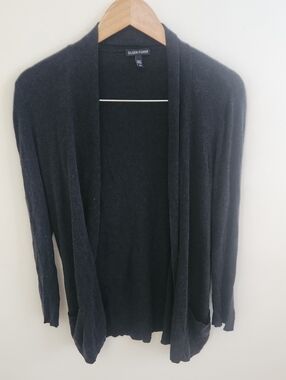 Eileen Fisher Tencel Lyocell Silk Blend Open-Front Draped Cardigan Charcoal Gray